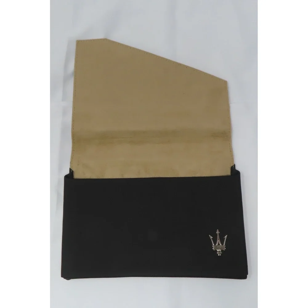 Maserati Black Leather Owners Manual Case Portfolio Document Holder Trident Logo